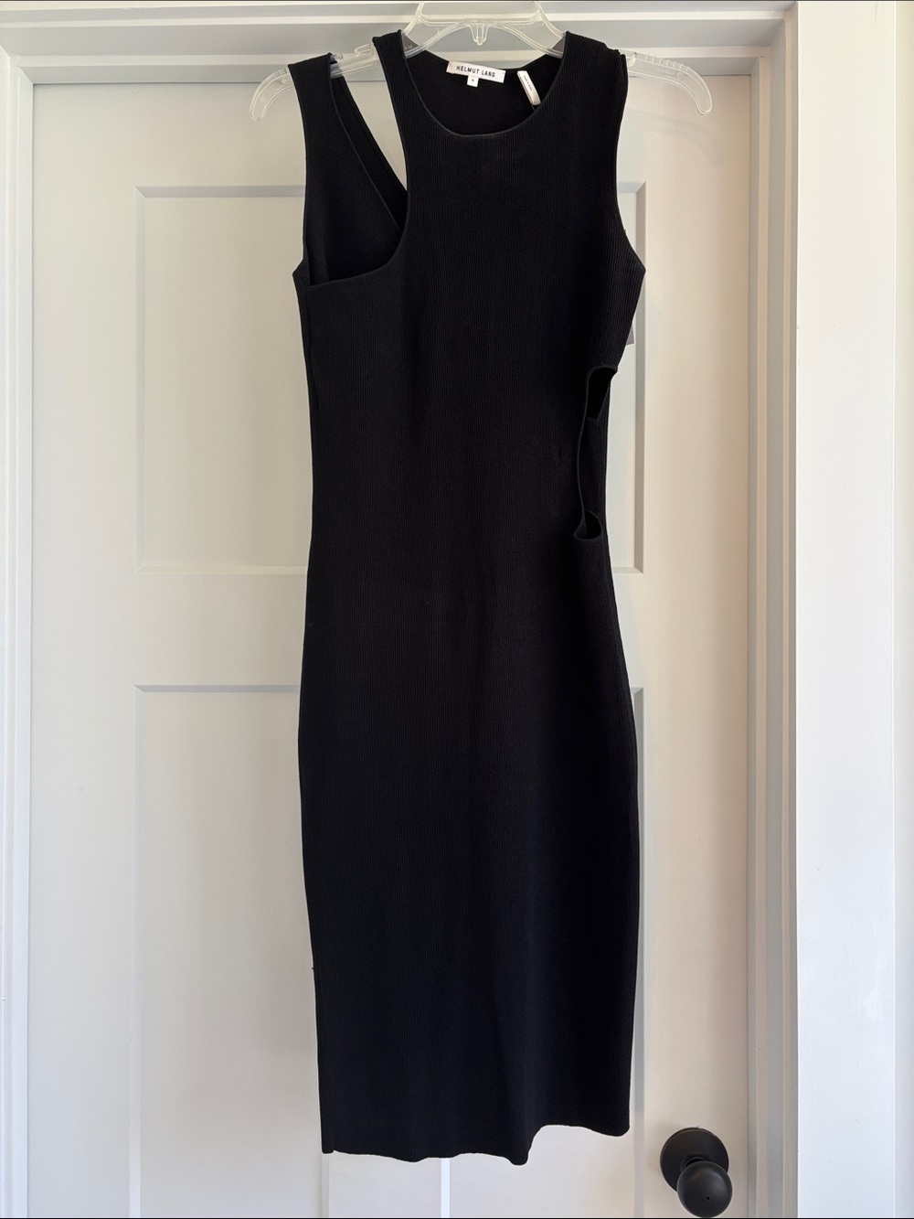 Helmut Lang Black Sleeveless Midi Dress with Side Cutout